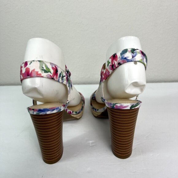 🟣 Liz Claiborne Size 8.5 Floral Block Heel Open Toe Sandals - Picture 4 of 8